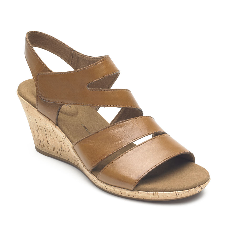 Rockport Womens Sandals Brown - Briah Strappy Wedge Comfort - UK 405-IKFUZV